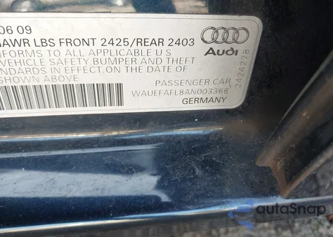 2010 Audi A4 2.0T Premium z USA, uszkodzony, nr VIN WAUEFAFL8AN003368